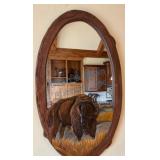 Buffalo-Themed Handcarved Mirror Frame