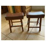Wooden Bar Stools with Faux Leather Seats