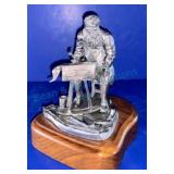 Pewter Santa Claus Statue on Wooden Base