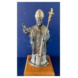 Pewter Statue of a Bishop on Wood Base