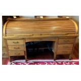 Oak Roll-Top Desk with Multiple Drawers