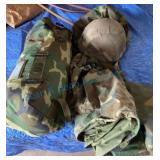 Military Duffel with Helmet and Rain Gear