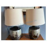Pair of Rustic Tree Motif Table Lamps