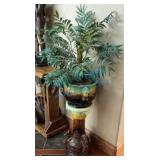 Glazed Ceramic Pedestal Planter with Floral Detail