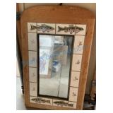 Wood-Framed Mirror with Fish Tile Accents