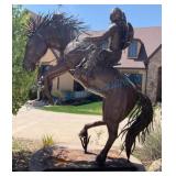 Folk Art Iron Welded Horse and Rider Statue
