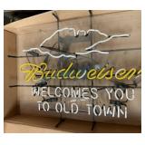 Budweiser Neon Sign Welcoming Old Town