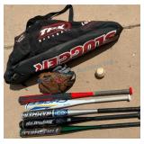 Baseball Gear with Bats, Bag, Glove, and Ball