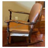Wood and Leather Rocking Chair with Nailhead Trim