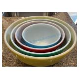 Set of Four Pyrex Multicolored Mixing Bowls