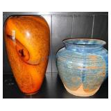 Handblown Glass Vase and Ceramic Pot