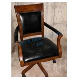 Wood and Leather Office Chair with Casters