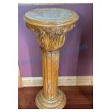 Wood Pedestal Stand With Marble Top