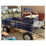 Blue Wooden Horse-Drawn Style Wagon
