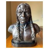 Native American Bronze Bust, 14 Inches Tall