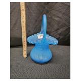 Vintage Fenton Blue Satin Glass Basket