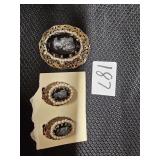 West Germany Black Cameo Jewlry Set