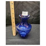 Colbalt Blue Ribbed Big Belly Small Glass Vase