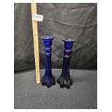 Vintage Colbalt Blue Snowflake Candle Holders