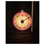 Vintage AC Fire Ring Spark Plugs Lighted Clock