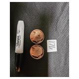 1oz Fine Copper Round Lot of 2