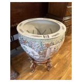 Asian design planter on wooden base