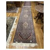 Blue, tan and burgundy runner