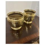 Pair of brass lion head planters
