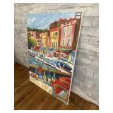Signed boat scene oil on canvas