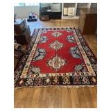 Red, navy and tan geometric design, Rug