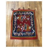 Blue, red Asian design hanging tapestry