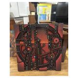 Colorful, red and black 3-D artwork