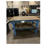 Blue Workbench with Yellow Trim and Lower Shelf