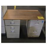 Metal Desk with Wood Top and Filing Cabinets