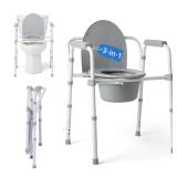 Medline Dark Gray 3-in-1 Folding Commode with...