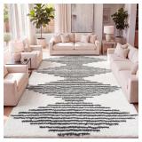 JONATHAN Y Elm Diamond Stripe Shag White/Gray...