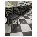 METAL BAR STOOLS W/ BLACK CUSHIONS