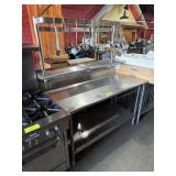 SS TABLE W OVERSHELF AND POT RACK