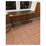 WOOD TABLE W/ IRON BASE