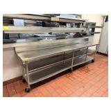 SS PREP TABLE ON CASTER WITH BACKSPLASH AND
