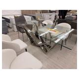 METAL BASE GLASS TOP DINING TABLE
