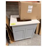 WHITE TOP GRAY 2 DOOR VANITY