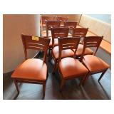ORANGE LEATHER SEAT WOODEN CHAIRS