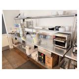 SS TABLE W UNDERSHELF, DOUBLE OVER SHELF - 10 FT