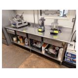 SS TABLE W OVER SHELF, UNDER SHELF AND 4 DRAWERS