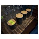 Black Canisters with Wooden Lids