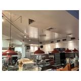 Five Red Industrial Pendant Lights