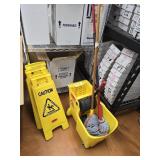 JANITOR  BUCKET & MOP + 3 CAUTION  SIGNS