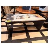 ART / GLASS TOP WOODEN TABLE