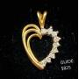 14K Gold Stylized Heart Pendant /w Half Diamonds